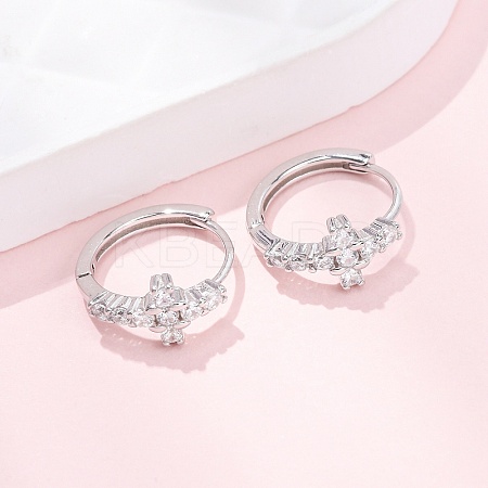 Cross 925 Sterling Silver Micro Pave Clear Cubic Zirconia Hoop Earrings EJEW-K317-06P-1