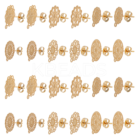 DICOSMETIC 24Pcs 6 Style 304 Stainless Steel Stud Earrings Finding STAS-DC0014-04-1