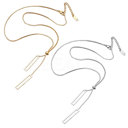 2Pcs 2 Colors 304 Stainless Steel Rectangle Pendant Slider Lariat Necklaces for Women NJEW-HY0001-22-1