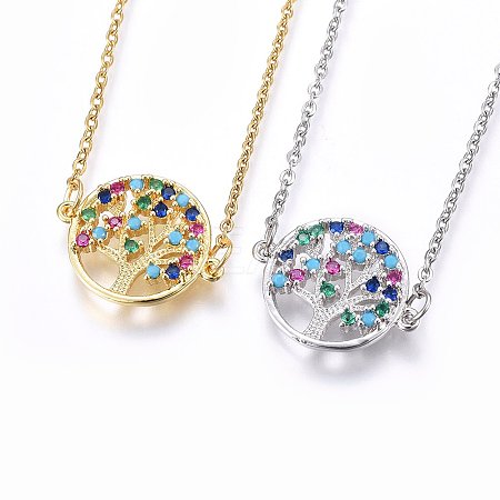 Brass Micro Pave Cubic Zirconia Pendant Necklaces NJEW-L146-04-1