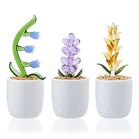 3Pcs 3 Styles Lampwork Flower Display Decoration DJEW-DC0001-16A-1