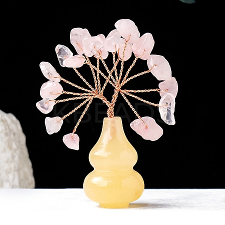 Natural Rose Quartz Chips Tree of Life Decorations with Topaz Gourd Base PW-WG5DF67-04-1