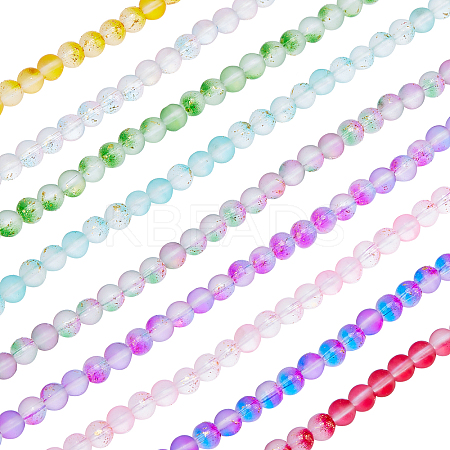 9 Strands 9 Colors Frosted Spray Painted Glass Beads Strands GLAA-CA0001-18-1