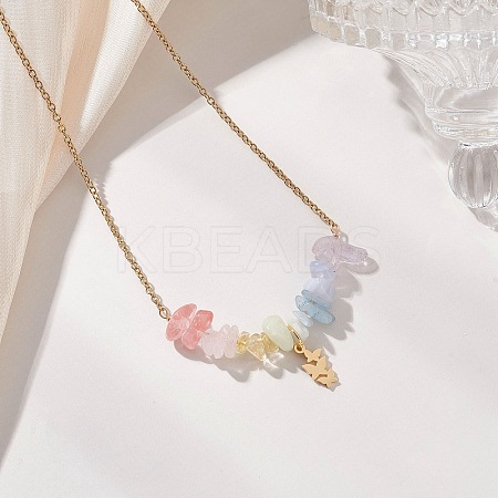Chakra Gemstone Chip Beads & 304 Stainless Steel Butterfly Pendant Cable Chain Necklaces for Women NJEW-JN05826-1
