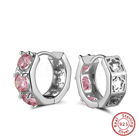 925 Sterling Silver Cubic Zirconia Hoop Earrings EJEW-L294-016P-1