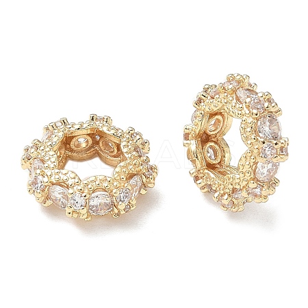 Brass Cubic Zirconia Rondelle European Beads KK-A254-07G-1