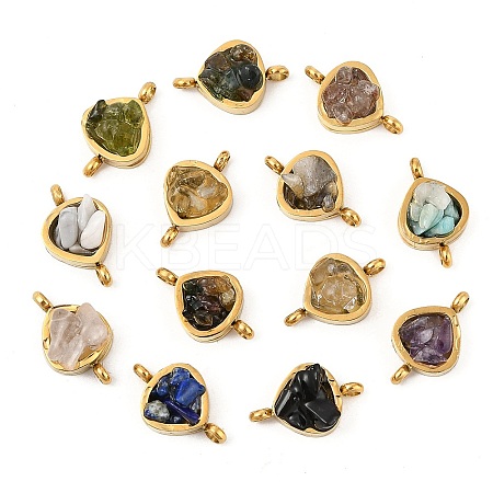 Natural Mixed Stone Chip 304 Stainless Steel Triangle Connector Charms KK-P300-28G-1