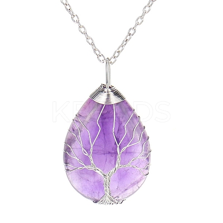 Natural Amethyst Teardrop Pendant Necklace PW-WG91066-11-1