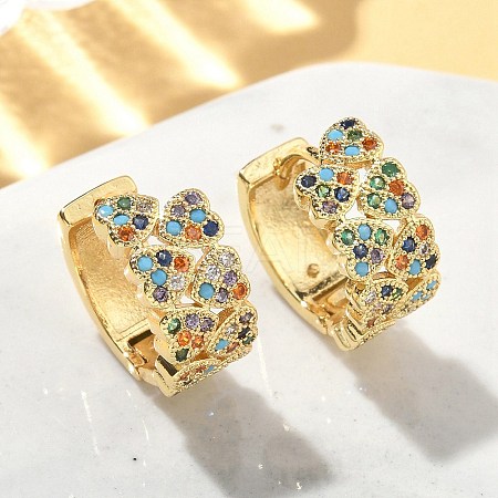 Heart Brass Micro Pave Cubic Zirconia Hoop Earrings EJEW-A132-10G-01-1