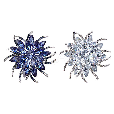 2Pcs 2 Colors Flower Alloy Glass Rhinestone Lapel Pins for Wedding Party JEWB-DR0001-07C-1