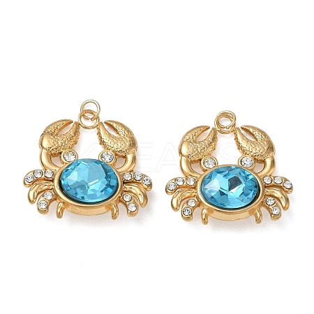 304 Stainless Steel with Aquamarine Rhinestone Pendants RB-CBA18B4-02G-1