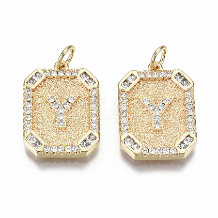 Brass Micro Pave Clear Cubic Zirconia Pendants KK-S356-234Y-G-NF-1
