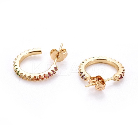 Brass Micro Pave Cubic Zirconia Stud Earrings EJEW-F198-05G-1