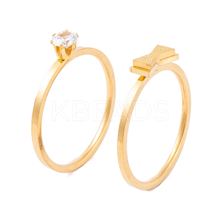 Bowknot PVD Vacuum Plating 304 Stainless Steel Finger Ring Set for Women RJEW-C086-29-G-1