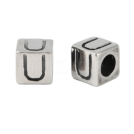 304 Stainless Steel Large Hole Letter European Beads STAS-H428-01AS-U-1