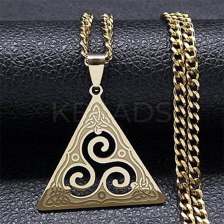 201 Stainless Steel Viking Triskelion Pendant Necklaces for Women Men NJEW-F344-01G-1