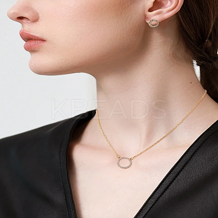Alloy Crystal Rhinestone Ring Pendant Necklaces & Stud Earring Sets for Women SJEW-LP0001-29G-1