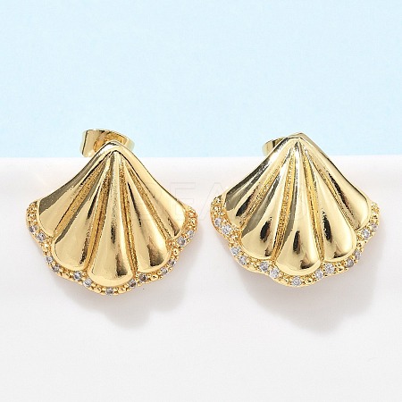 Brass Clear Cubic Zirconia Stud Earrings EJEW-Q017-05B-G-1