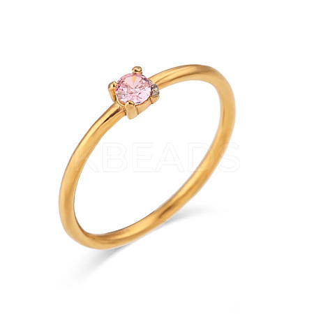 Flat Round 304 Stainless Steel Micro Pave Cubic Zirconia Finger Rings FS-WG2DA17-46-1