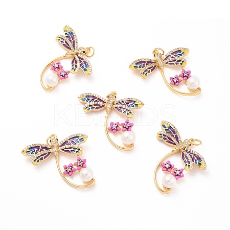 Eco-Friendly Brass Micro Pave Cubic Zirconia with Enamel Pendants X-KK-K268-29G-1