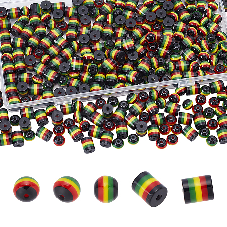 300Pcs 2 Styles Ghana Jamaica Reggae Stripe Resin Beads RESI-UN0001-07-1