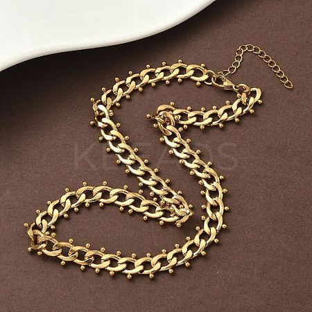 304 Stainless Steel Ball Tassel Cuban Link Chain Necklaces NJEW-K249-22G-1