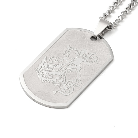 201 Stainless Steel Curb Chain Rectangle with Dragon Pendant Necklaces for Women NJEW-M008-03P-1