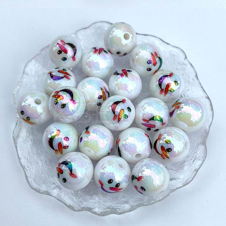 Christmas Theme UV Plating Acrylic Round Beads OACR-ZX006-32A-01-1