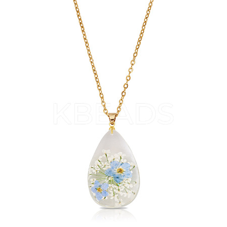 1Pc Dried Flower Stainless Steel Cable Chain Necklaces NJEW-TA0001-19B-1