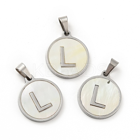 304 Stainless Steel with White Shell Pendants STAS-G268-01L-P-1