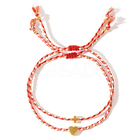 2Pcs 2 Styles Adjustable Cotton Rope Cord Braided Bracelets for Women KD1876-1