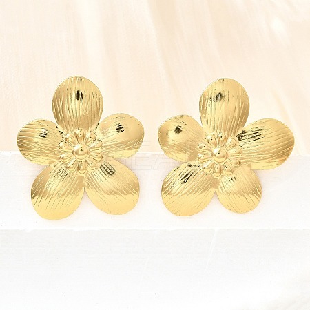 304 Stainless Steel Flower Stud Earrings EJEW-P312-03B-G-1