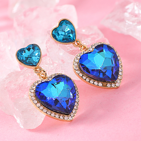 Zinc Alloy Glass Heart Dangle Stud Earrings LS-TC4756-1-1