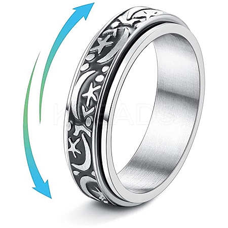 Rotatable 201 Stainless Steel Finger Rings PW-WGFD7F6-01-1