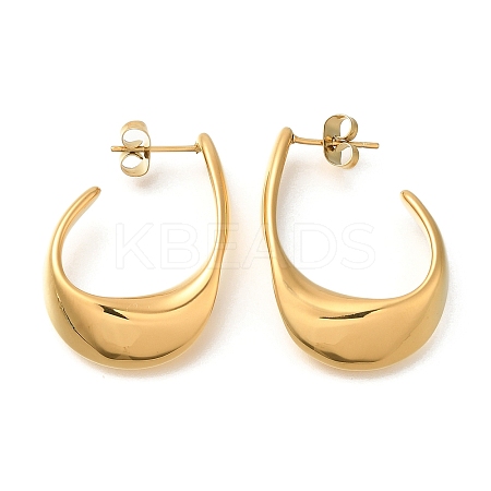 Ion Plating(IP) 304 Stainless Steel Oval Stud Earrings for Women X-EJEW-S227-60G-1
