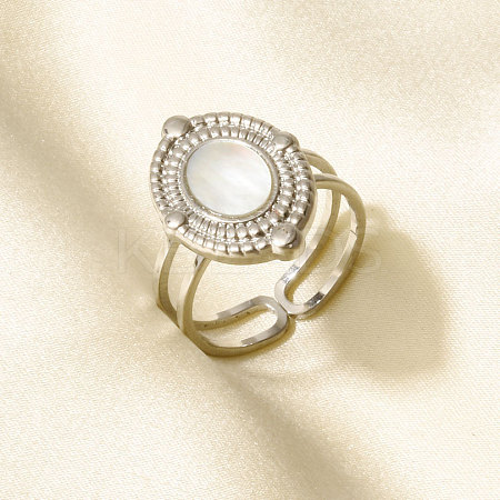 304 Stainless Steel with Natural Shell Cuff Open Rings for Women AL0644-1-1