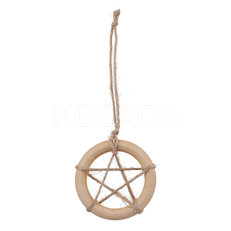 Ring with Star Wood Pendant Decoration HJEW-JM02200-1