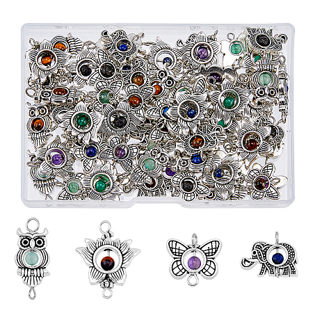 64Pcs 4 Styles Natural Mixed Stone Connector Charms FIND-FH0005-85-1