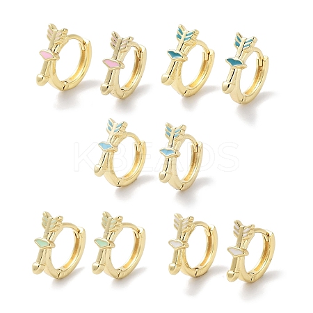 Real 18K Gold Plated Brass Enamel Arrow Hoop Earrings for Women EJEW-L269-136G-1