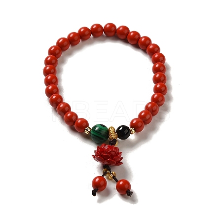 6mm Round Cinnabar Mala Stretch Bracelets BJEW-B080-28A-04-1
