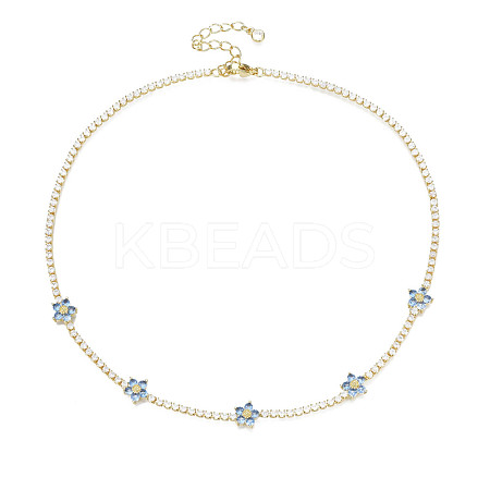 Cubic Zirconia Classic Tennis Necklace with Flower Links NJEW-N048-01C-1