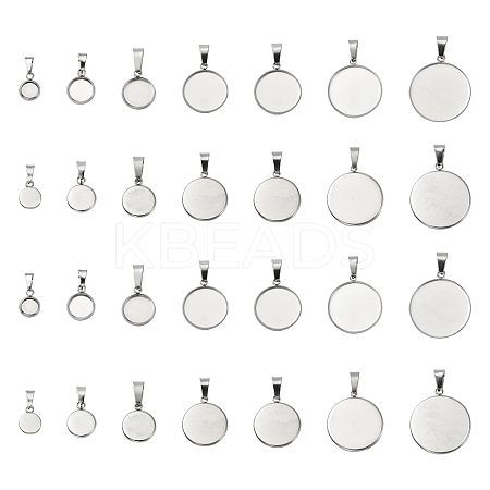 35Pcs 7 Styles 304 Stainless Steel Pendant Cabonchon Settings STAS-CJ0002-16-1