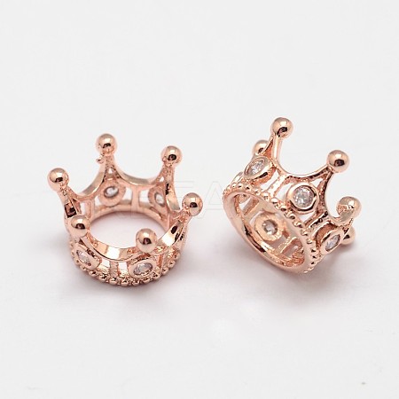 Crown Brass Micro Pave Grade AAA Cubic Zirconia Large Hole Beads ZIRC-O022-60RG-NR-1