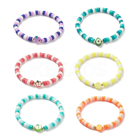 6Pcs 6 Style Handmade Polymer Clay Heishi Surfer Stretch Bracelets Set BJEW-TA00204-1