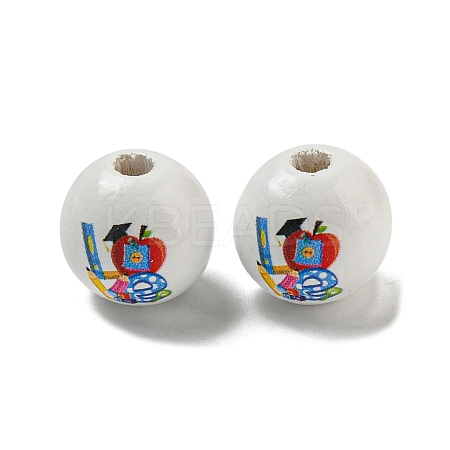 Printed Wood European Beads WOOD-L020-D04-1
