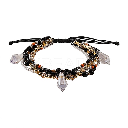 Sparkling Glass Seed Beads 5 Layered Anklet AJEW-SW00006-04-1