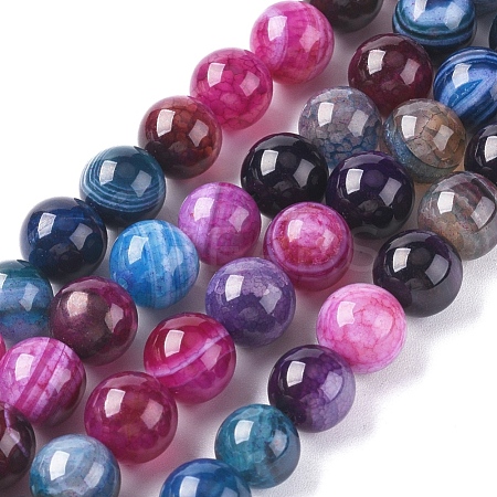 Natural Striped Agate/Banded Agate Beads Strands G-G582-10mm-53-1