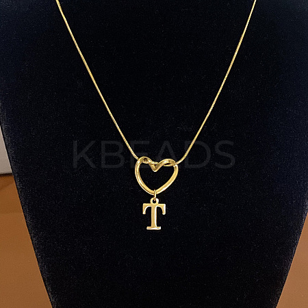 304 Stainless Steel Heart with Initial Pendant Necklaces for Women FS-WG4DC9E-20-1