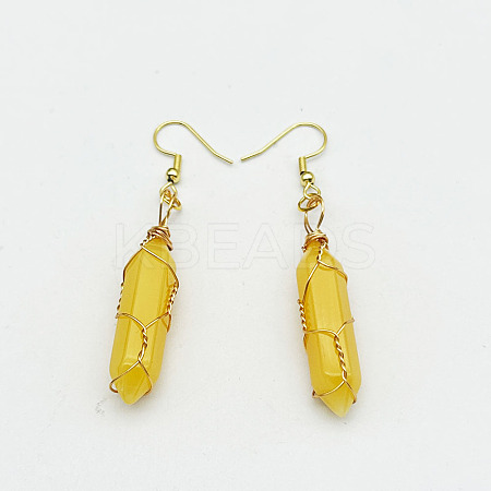 Topaz Hexagon Handmade Copper Wire Wrapped Earrings Natural Stone Column Earrings ND6138-1-1