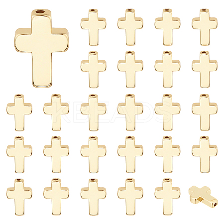 30Pcs Cross Brass Beads KK-ME0002-39-1